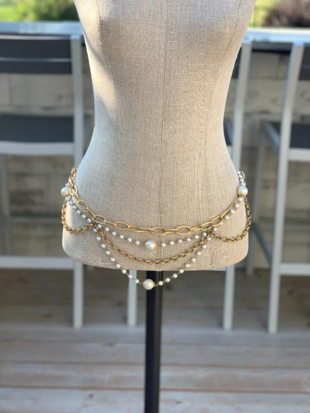 Vintage Chain Hip Waist Belt Gold Pearl Beads Bikini Beach Festival Boho Retro